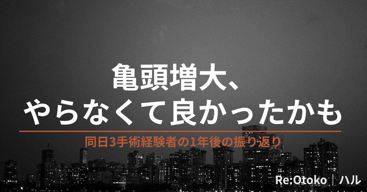 亀頭増大、やらなくて良かったかも｜同日3手術経験者の1年後の振り返り - Re:Otoko